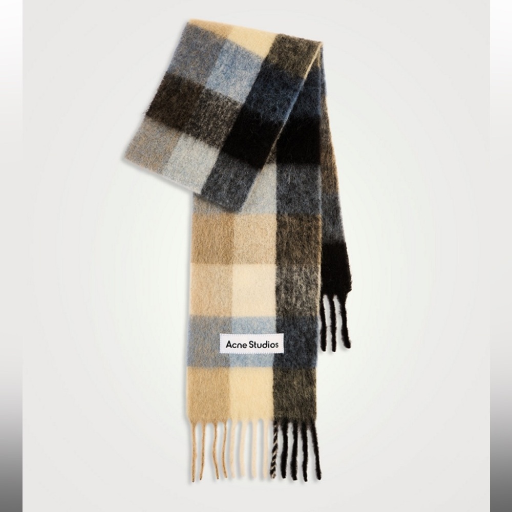 Acne Studios Multi Check Scarf in Blue, Beige, Black